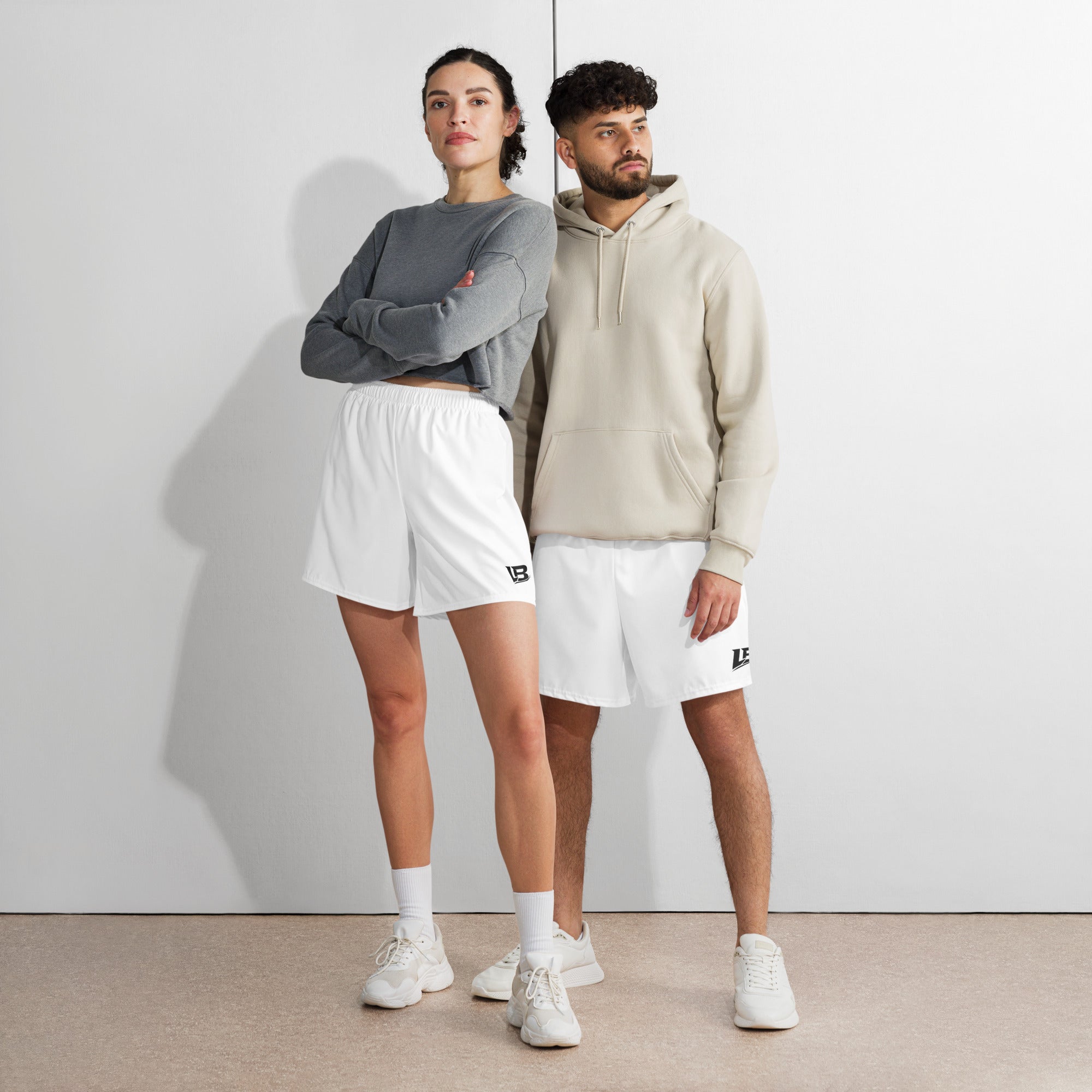 Short de sport streetwear unisexe LB blanc, vue de face alternative