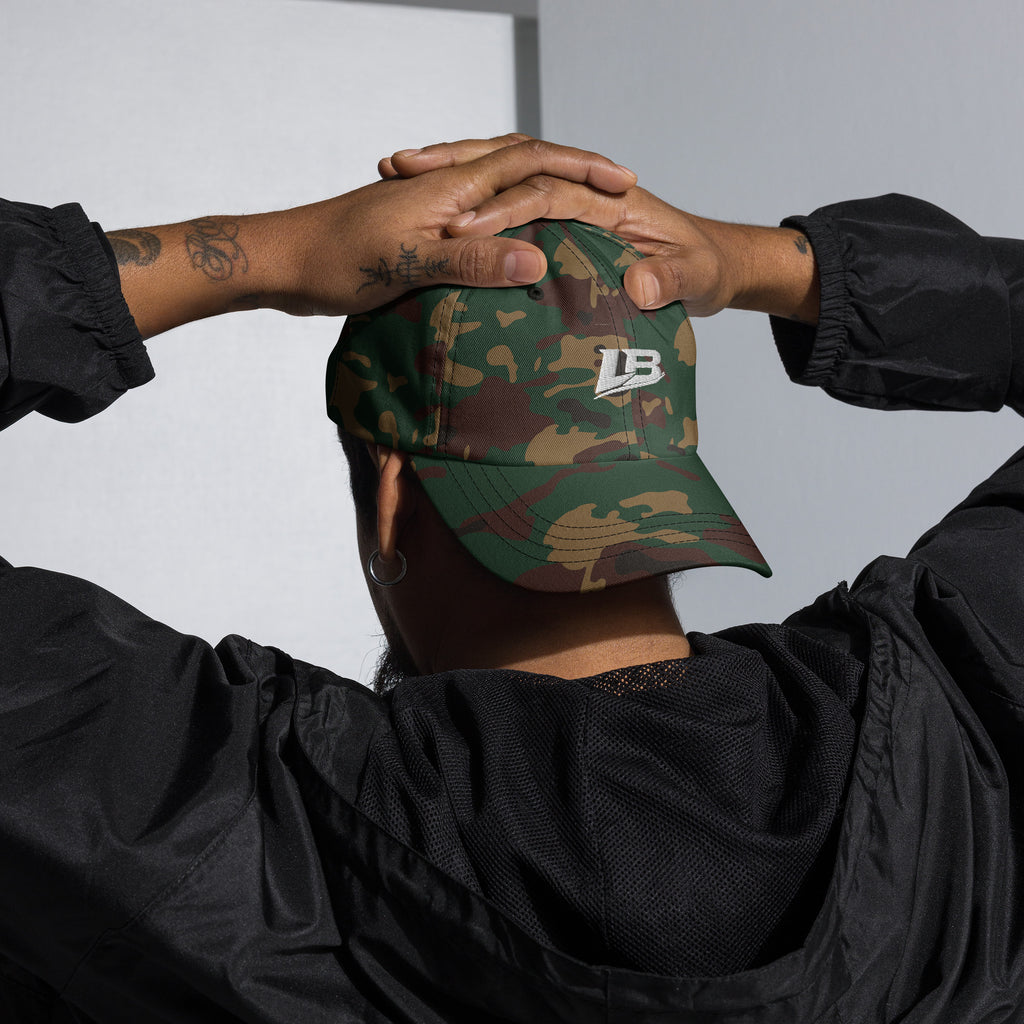 Casquette dad hat unisexe streetwear LB coloris green camo, vue de face