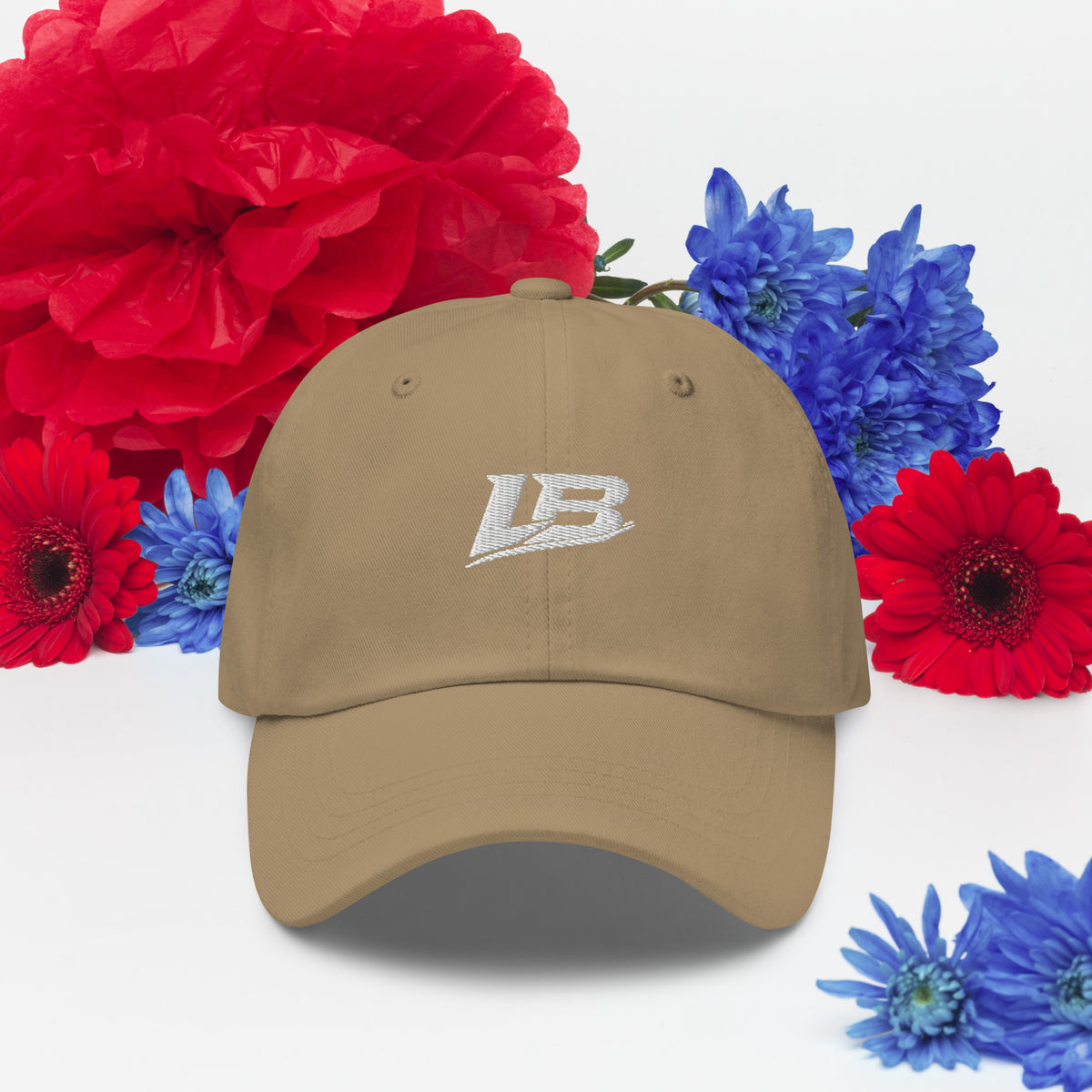 Casquette dad hat unisexe streetwear LB coloris khaki, vue de face