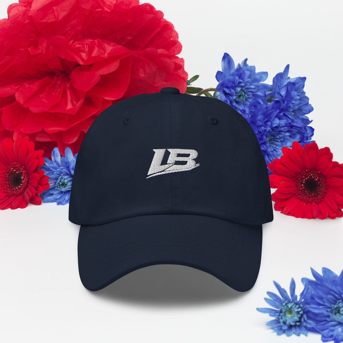 Casquette dad hat unisexe streetwear LB coloris navy, vue de face