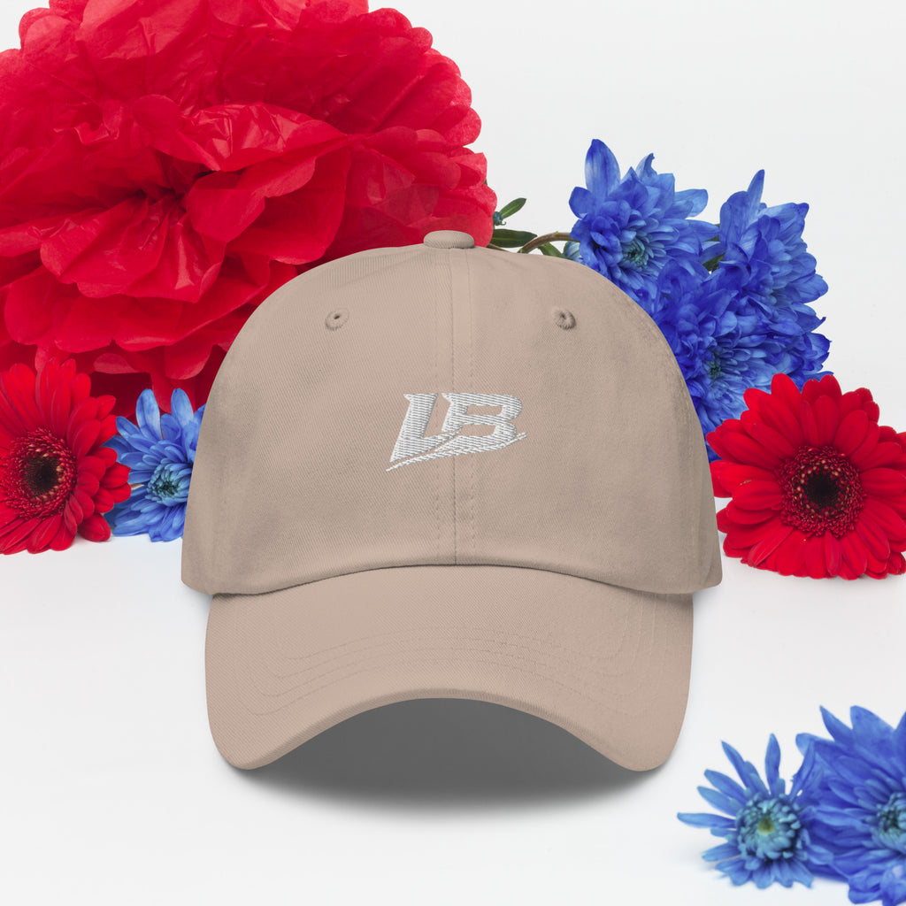 Casquette dad hat unisexe streetwear LB coloris stone, vue de face