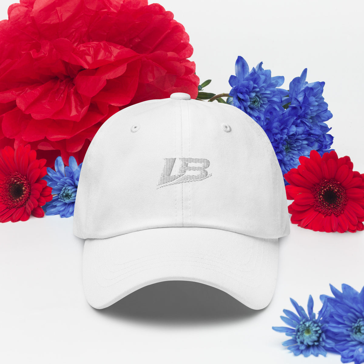 Casquette dad hat unisexe streetwear LB coloris white, vue de face