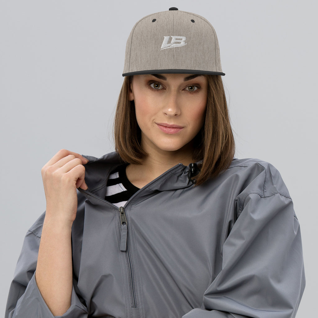 Casquette snapback unisexe streetwear LB coloris heather black, vue de face