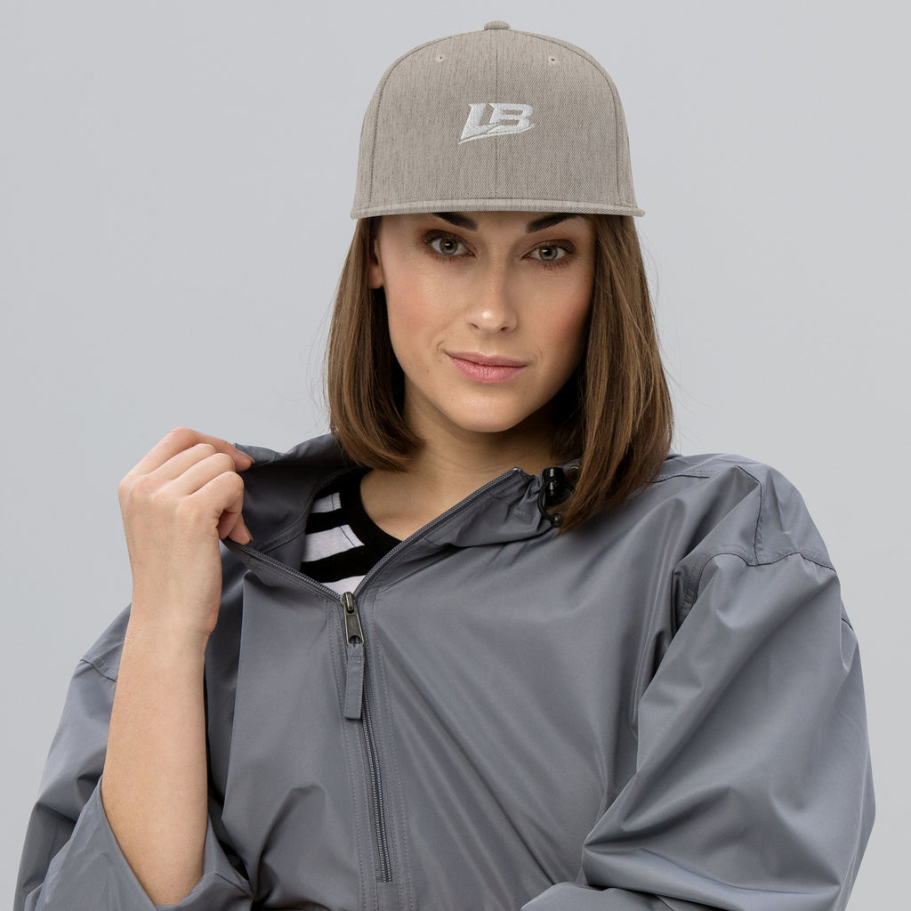 Casquette snapback unisexe streetwear LB coloris heather grey, vue de face