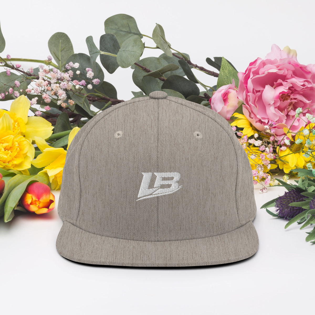 Casquette snapback unisexe streetwear LB coloris heather grey, vue de face