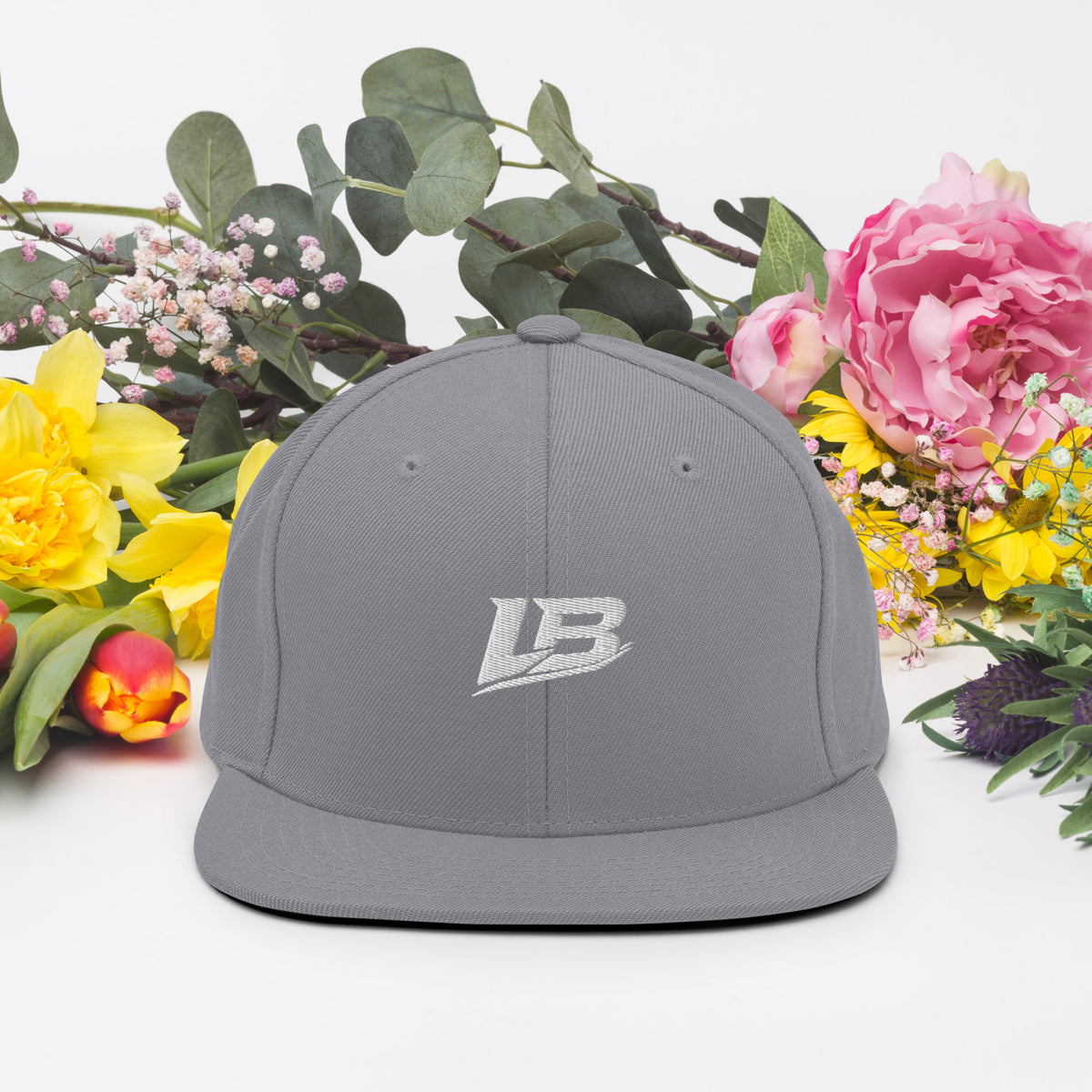 Casquette snapback unisexe streetwear LB coloris silver, vue de face
