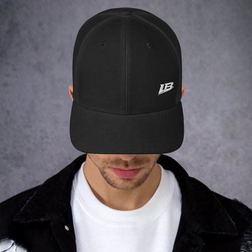 Casquette trucker streetwear unisexe LB noire, vue de face alternative