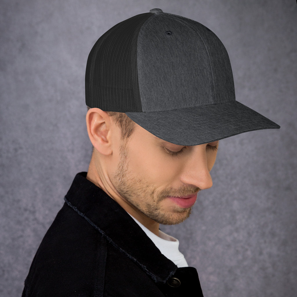 Casquette trucker streetwear unisexe LB gris chine fonce, vue de profil droit