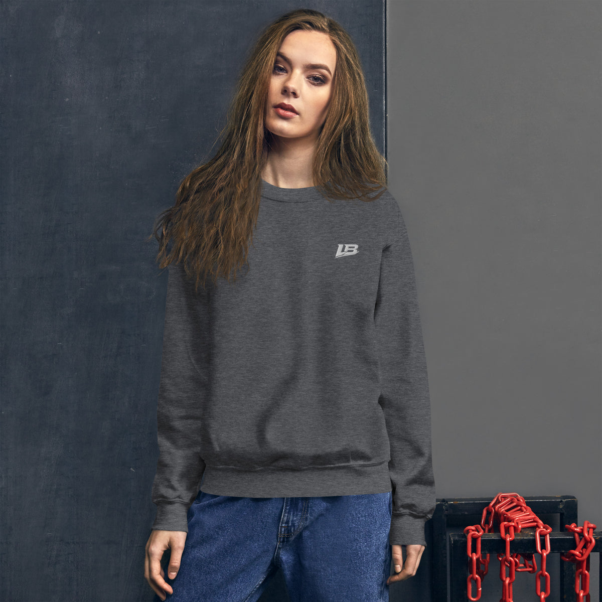 Sweat col rond épais unisexe LB coloris Gris Foncé Chiné, vue de face