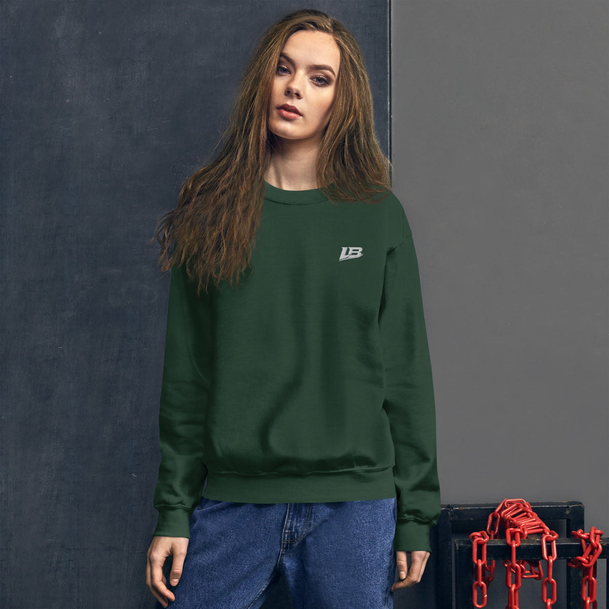 Sweat col rond épais unisexe LB coloris Vert Forêt, vue de face