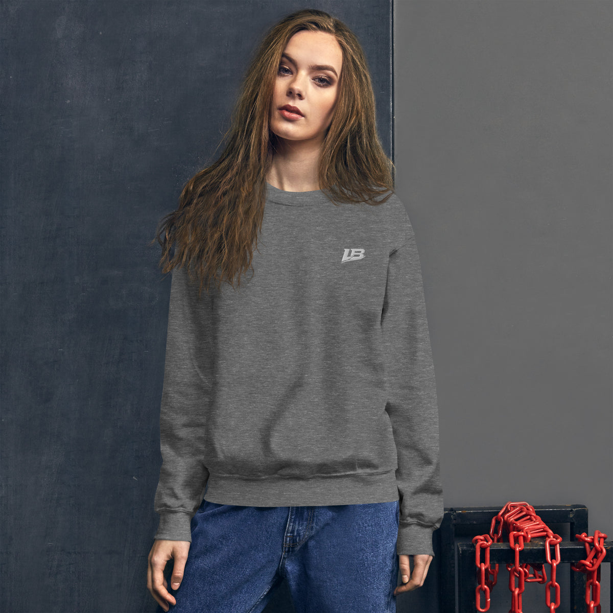 Sweat col rond épais unisexe LB coloris Graphite Heather, vue de face