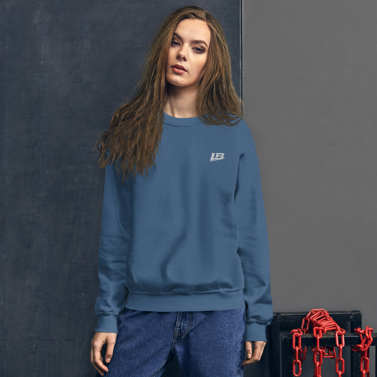 Sweat col rond épais unisexe LB coloris Bleu Indigo, vue de face