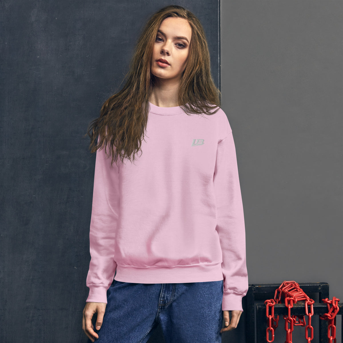 Sweat col rond épais unisexe LB coloris Rose Clair, vue de face
