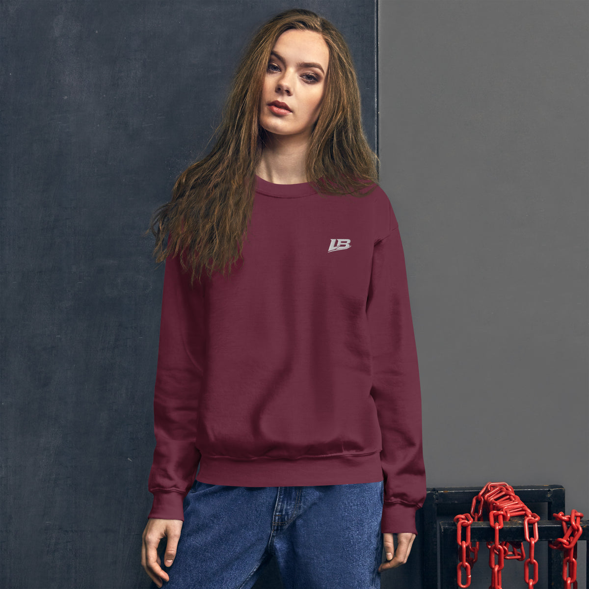 Sweat col rond épais unisexe LB coloris Bordeaux, vue de face
