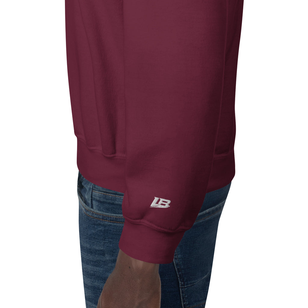 Sweat col rond épais unisexe LB coloris Bordeaux, vue de profil gauche