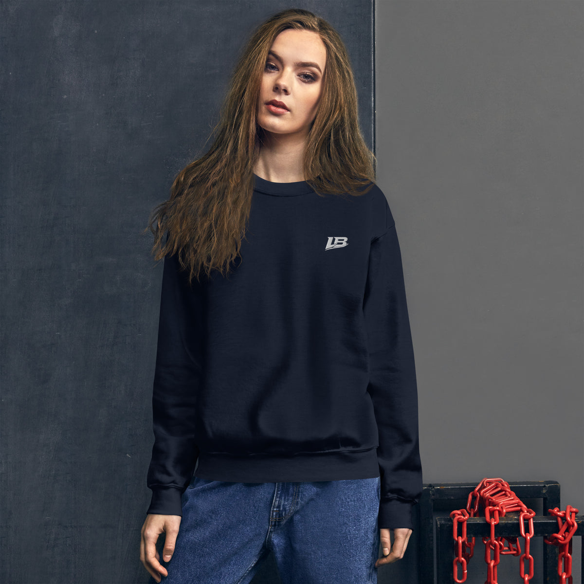 Sweat col rond épais unisexe LB coloris Bleu Marine, vue de face (vue 2)