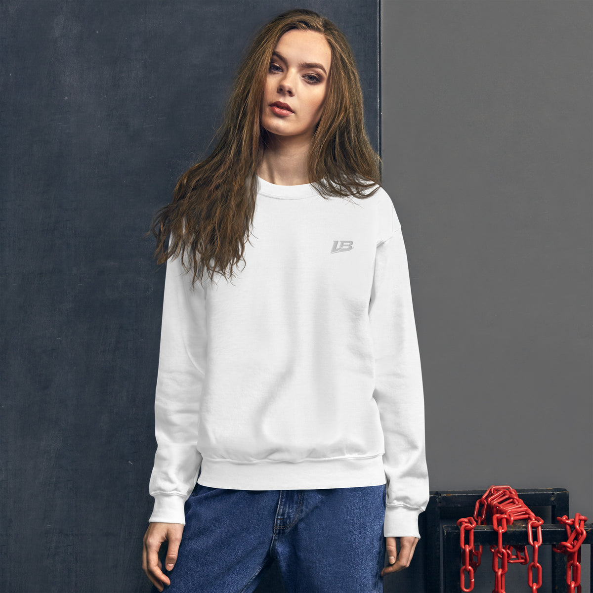 Sweat col rond épais unisexe LB coloris Blanc, vue de face
