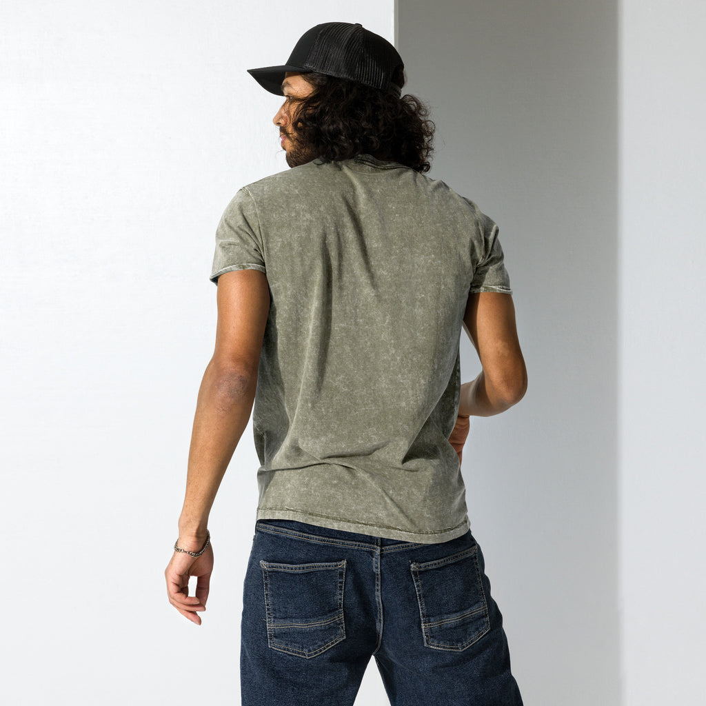 T-shirt denim unisexe streetwear LB coloris dark army green, vue de dos