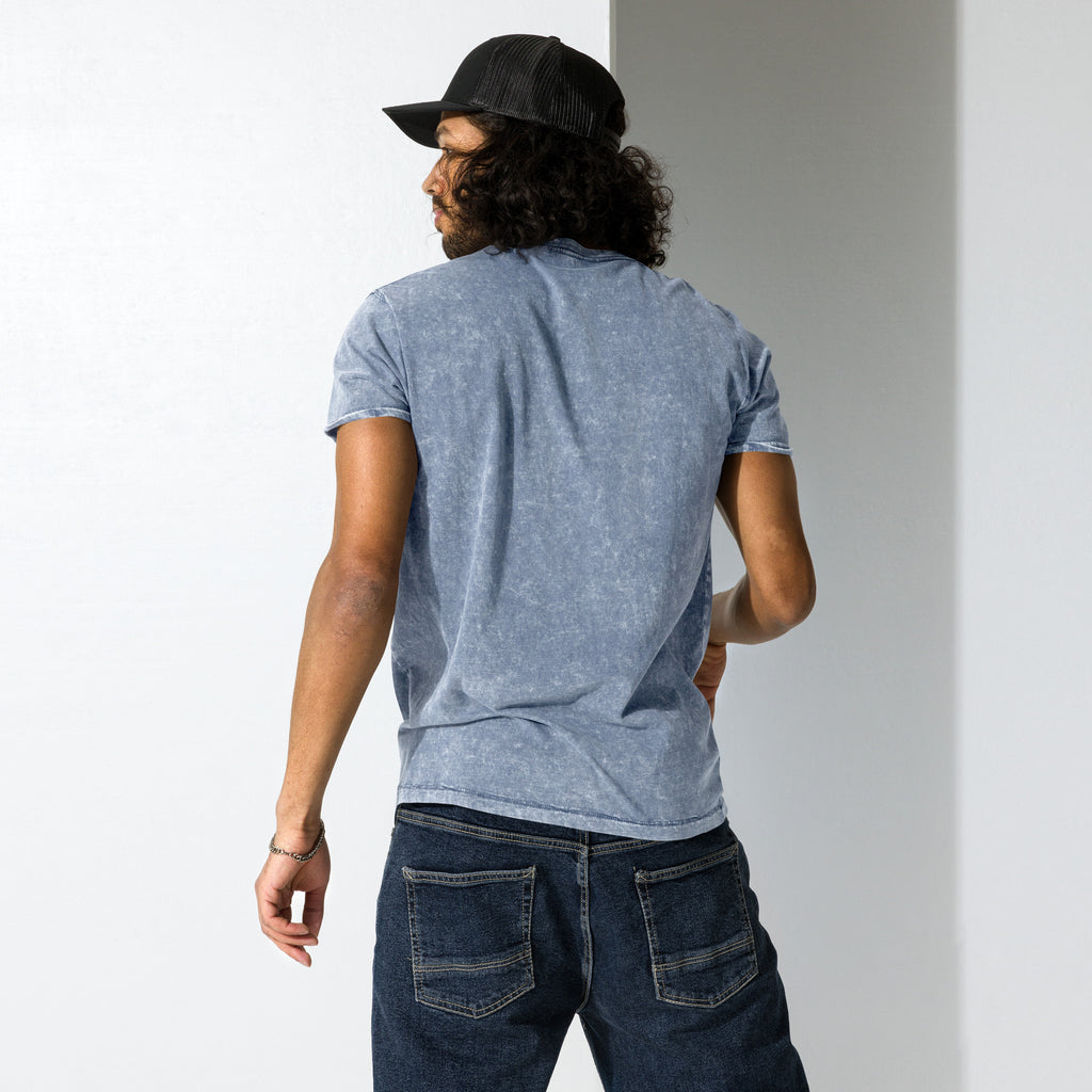 T-shirt denim unisexe streetwear LB coloris denim blue, vue de dos