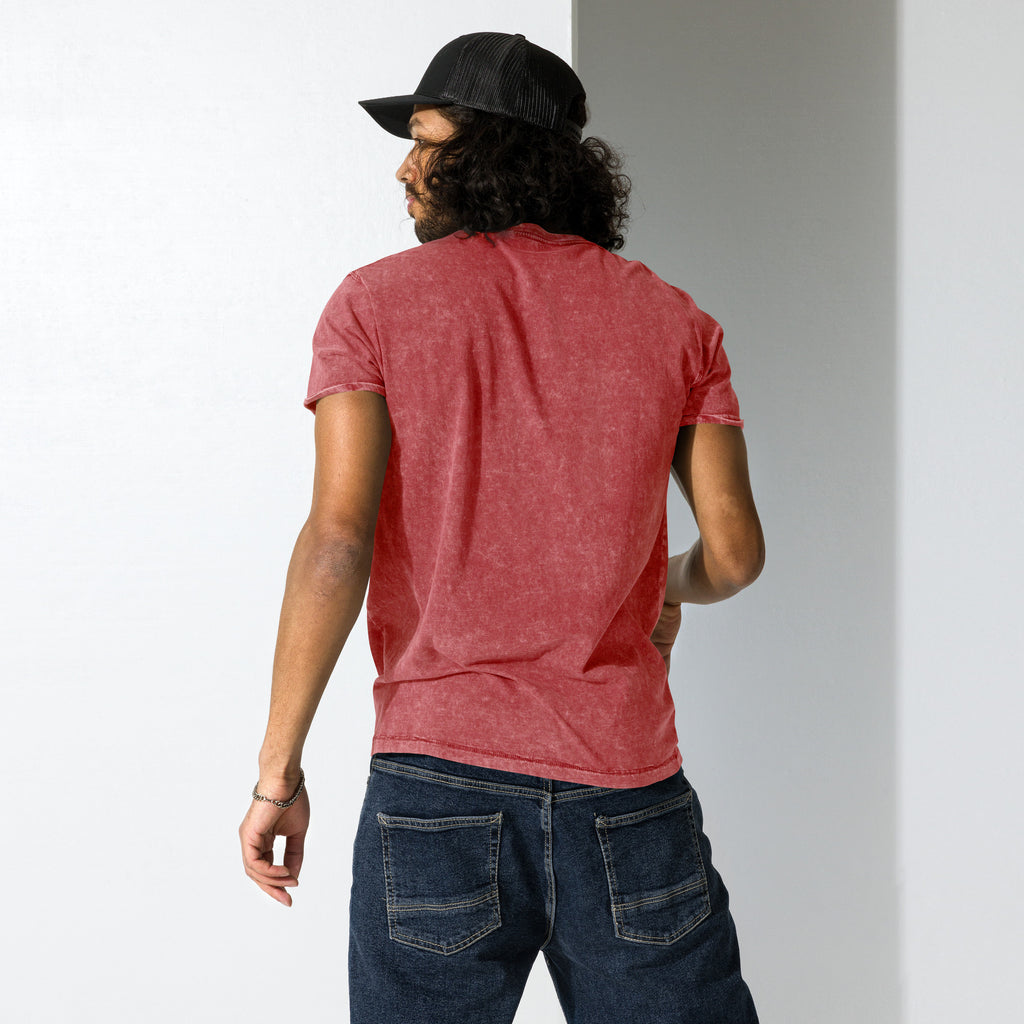 T-shirt denim unisexe streetwear LB coloris garnet red, vue de dos
