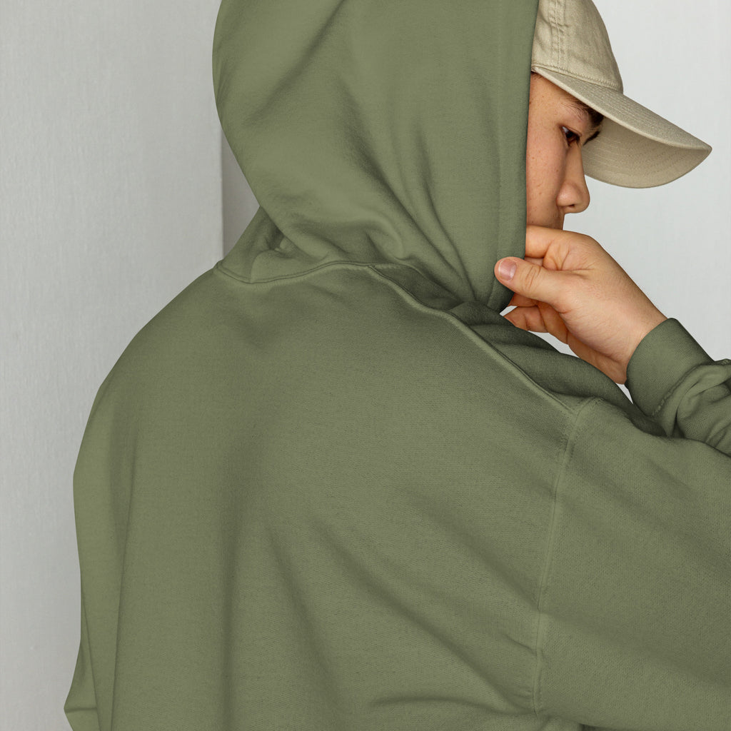 Hoodie oversize unisexe streetwear LB coloris vert militaire, vue de dos