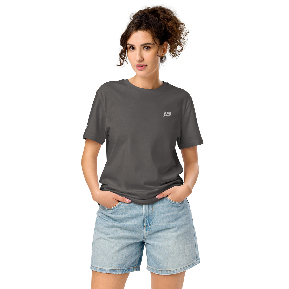 T-shirt bio écoresponsable unisexe LB coloris Anthracite, vue de face (vue 2)