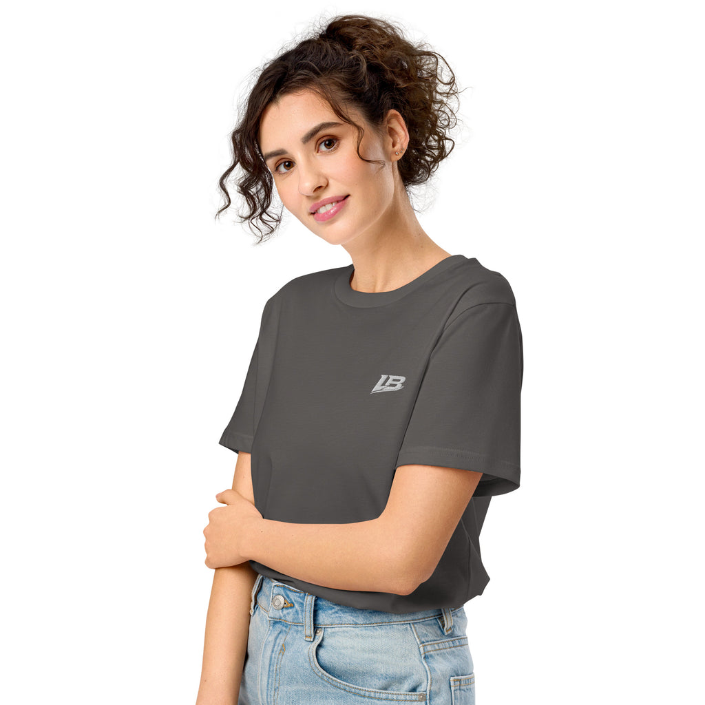 T-shirt bio écoresponsable unisexe LB coloris Anthracite, vue de trois-quarts gauche