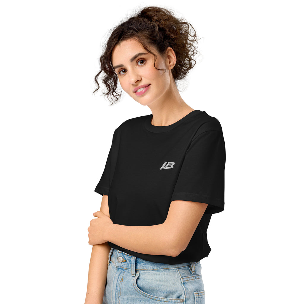 T-shirt bio écoresponsable unisexe LB coloris Noir, vue de trois-quarts gauche
