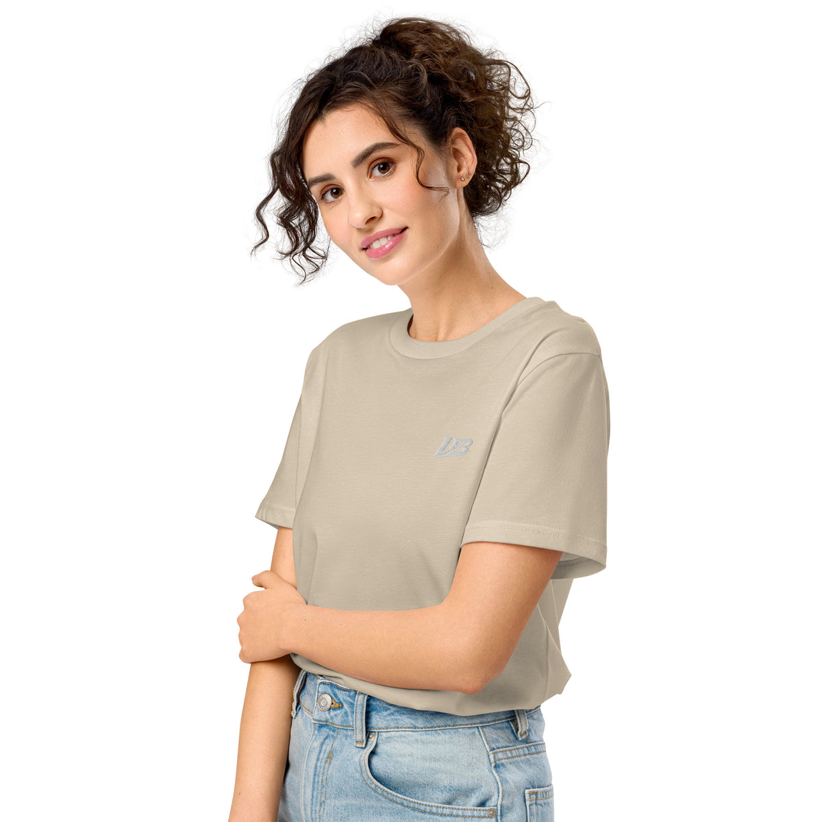 T-shirt bio écoresponsable unisexe LB coloris Desert Dust, vue de trois-quarts gauche