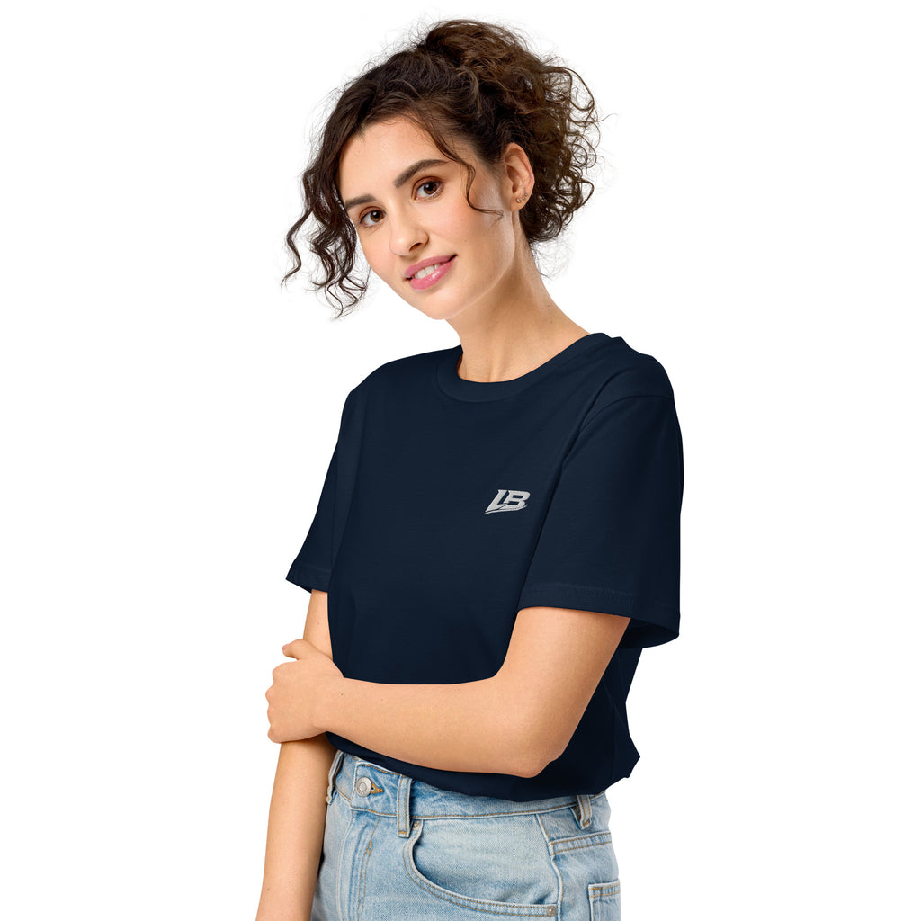 T-shirt bio écoresponsable unisexe LB coloris French Navy, vue de trois-quarts gauche