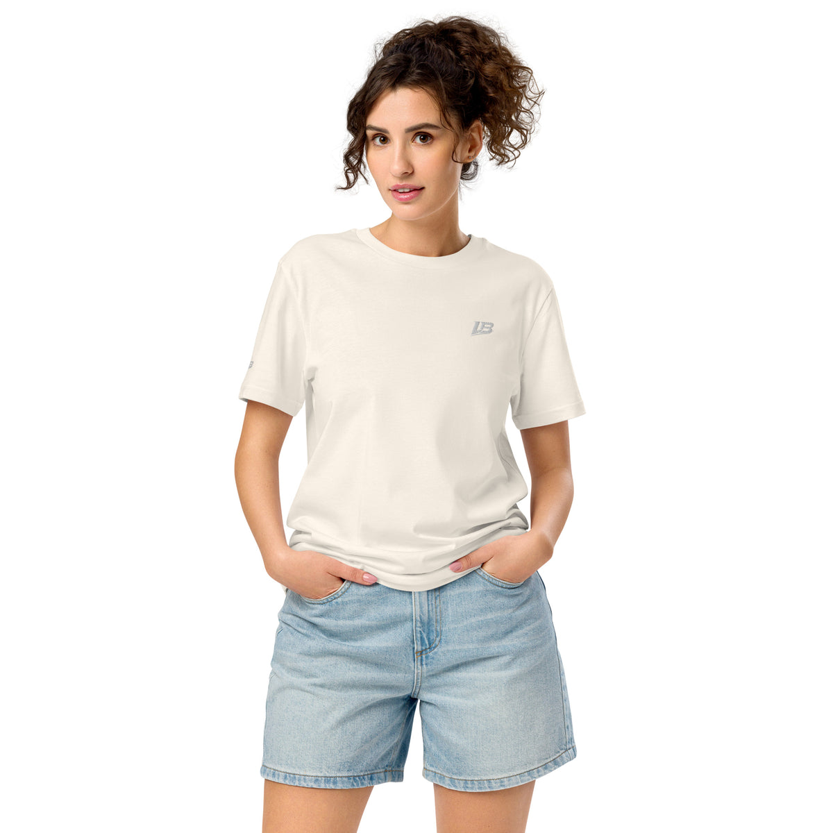 T-shirt bio écoresponsable unisexe LB coloris Vintage White, vue de face (vue 2)