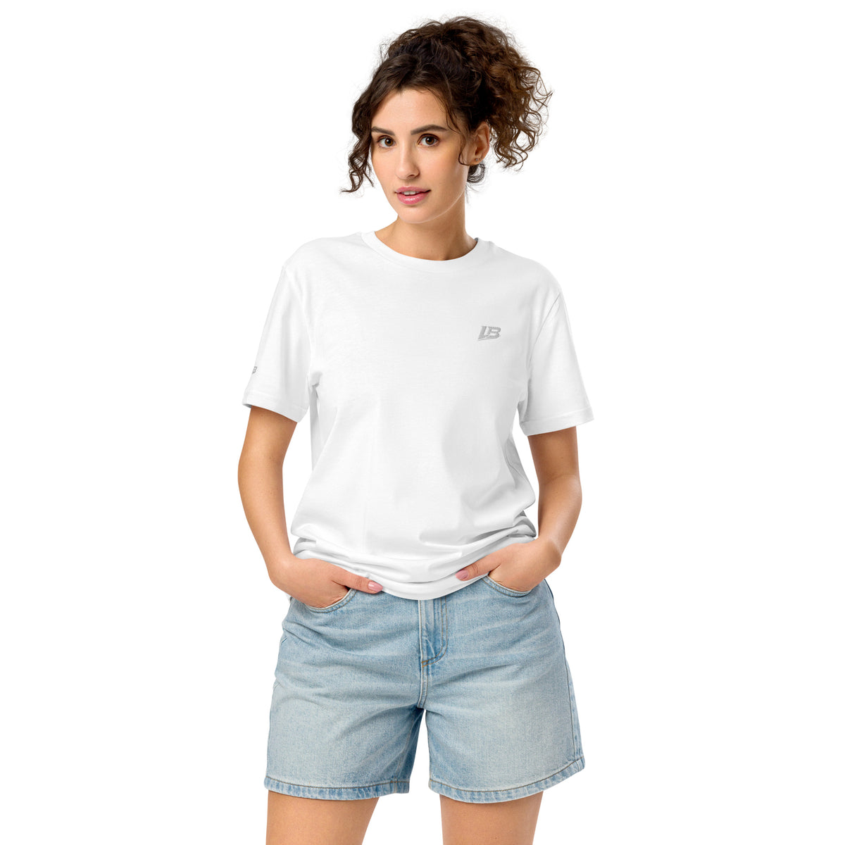 T-shirt bio écoresponsable unisexe LB coloris Blanc, vue de face (vue 2)