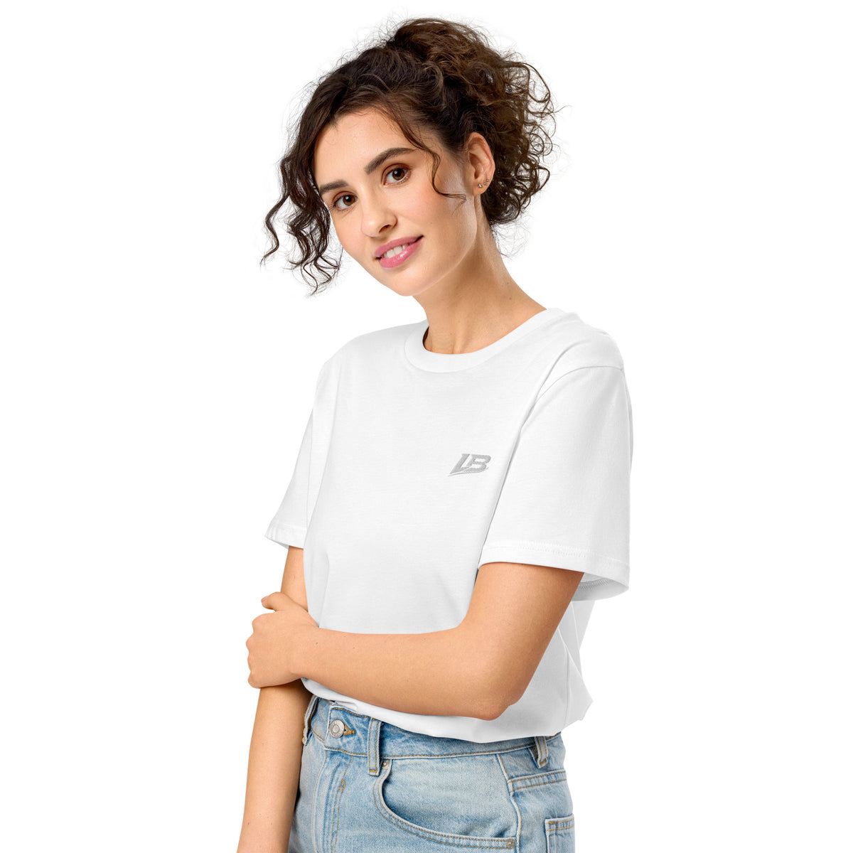 T-shirt bio écoresponsable unisexe LB coloris Blanc, vue de trois-quarts gauche