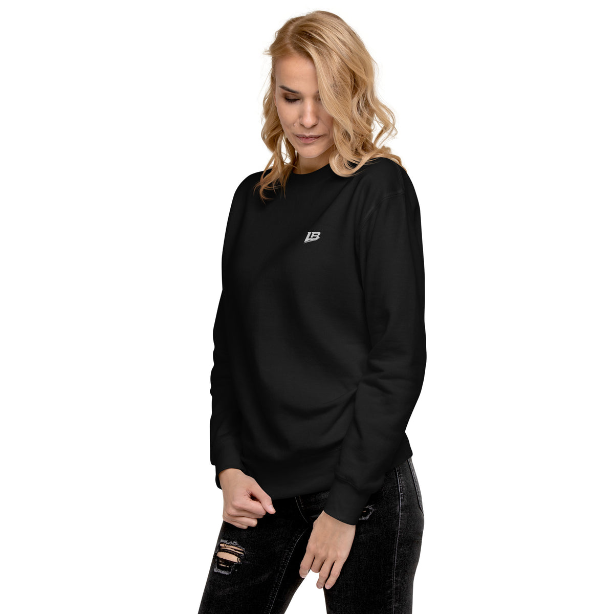 Sweatshirt premium unisexe streetwear LB coloris black, vue de trois-quarts gauche