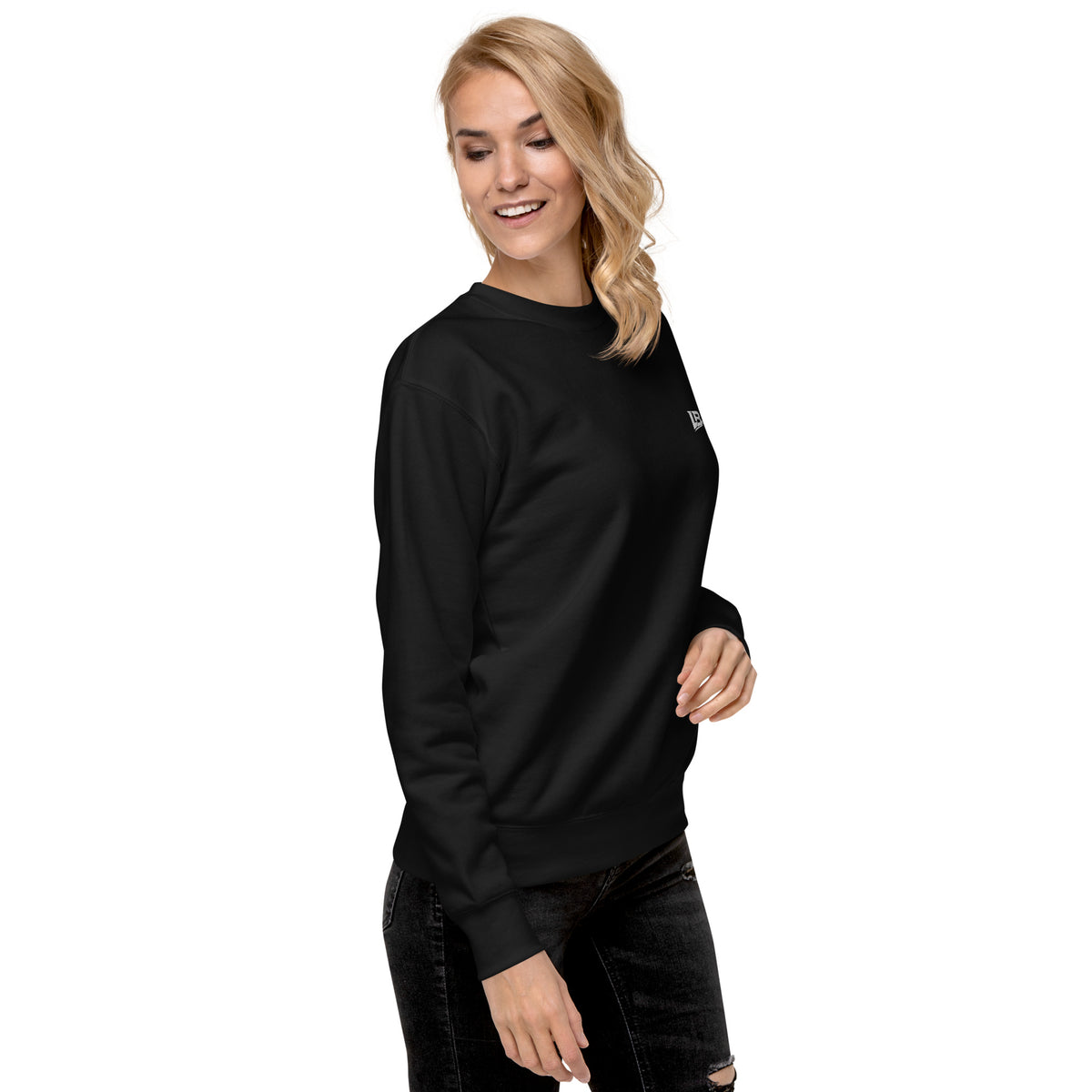 Sweatshirt premium unisexe streetwear LB coloris black, vue de trois-quarts droit