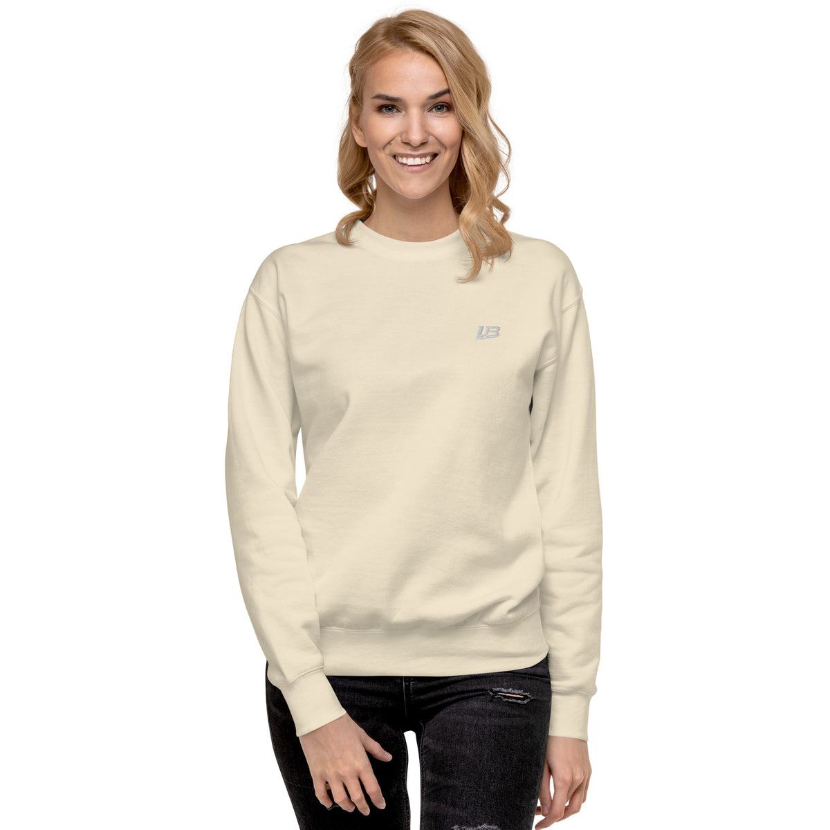Sweatshirt premium unisexe streetwear LB coloris bone, vue de face alternative