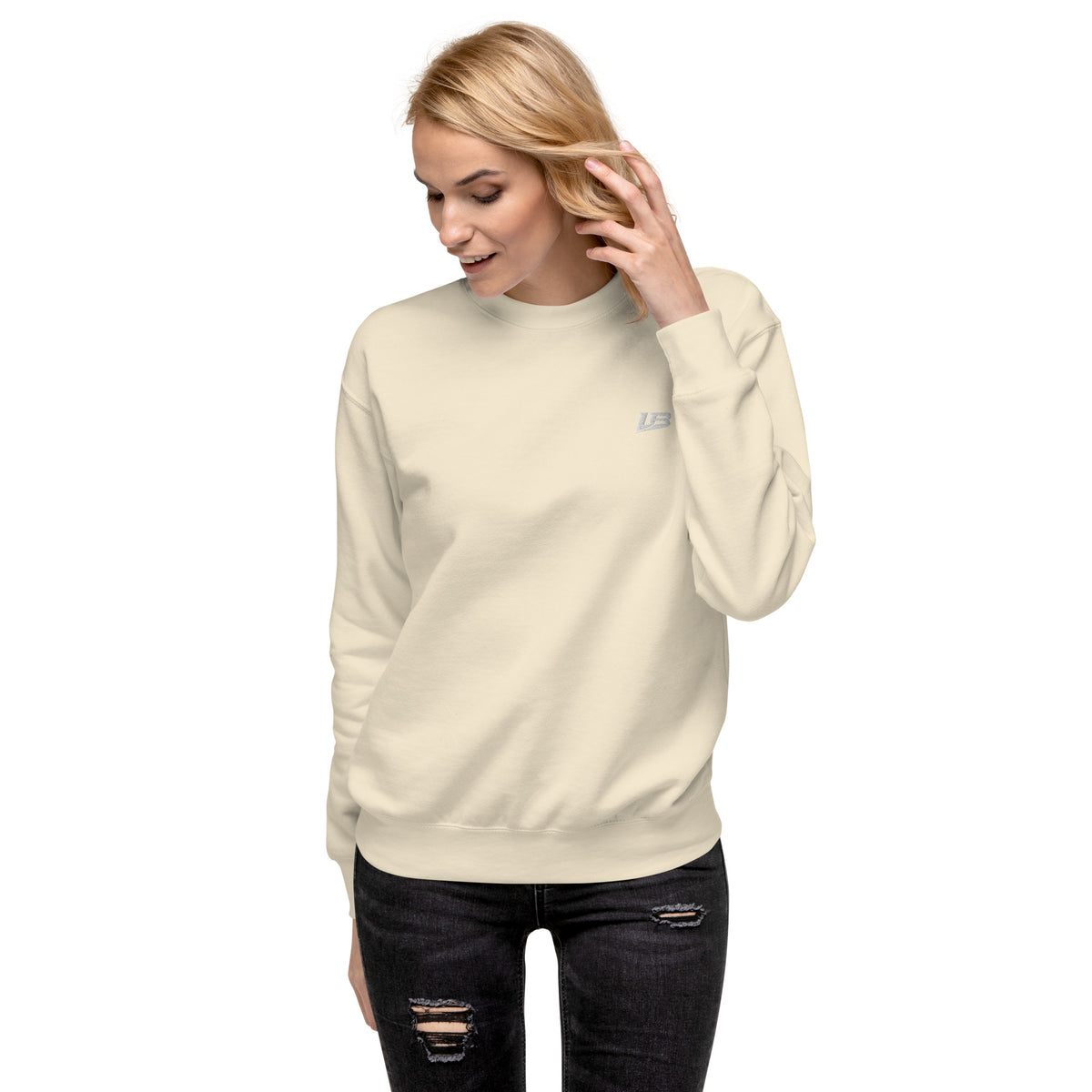 Sweatshirt premium unisexe streetwear LB coloris bone, vue de face