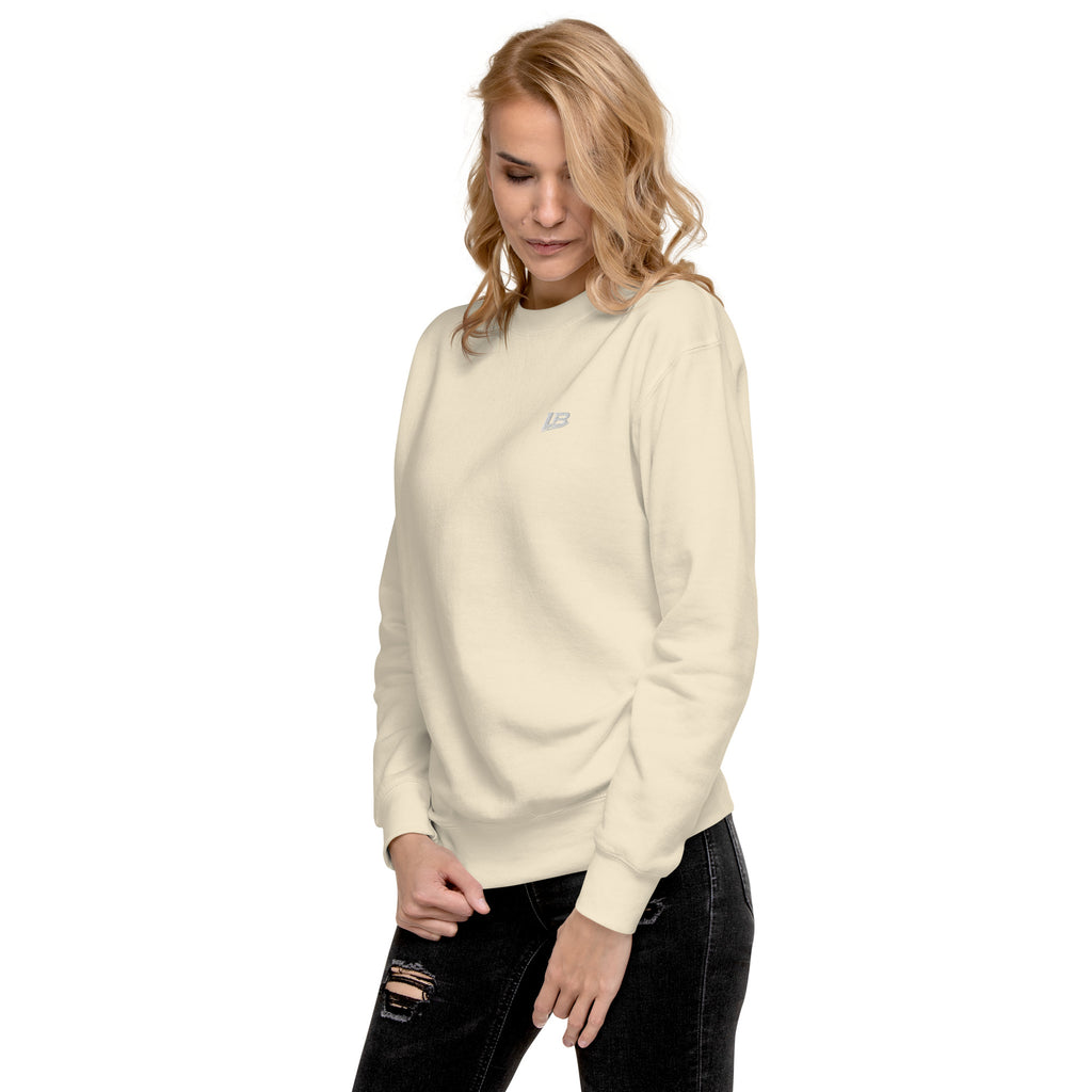 Sweatshirt premium unisexe streetwear LB coloris bone, vue de trois-quarts gauche