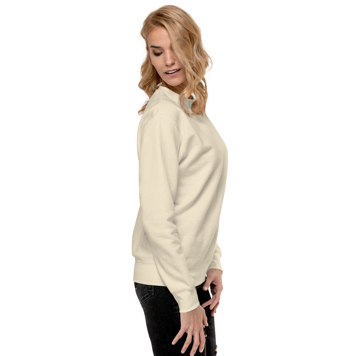 Sweatshirt premium unisexe streetwear LB coloris bone, vue de profil droit