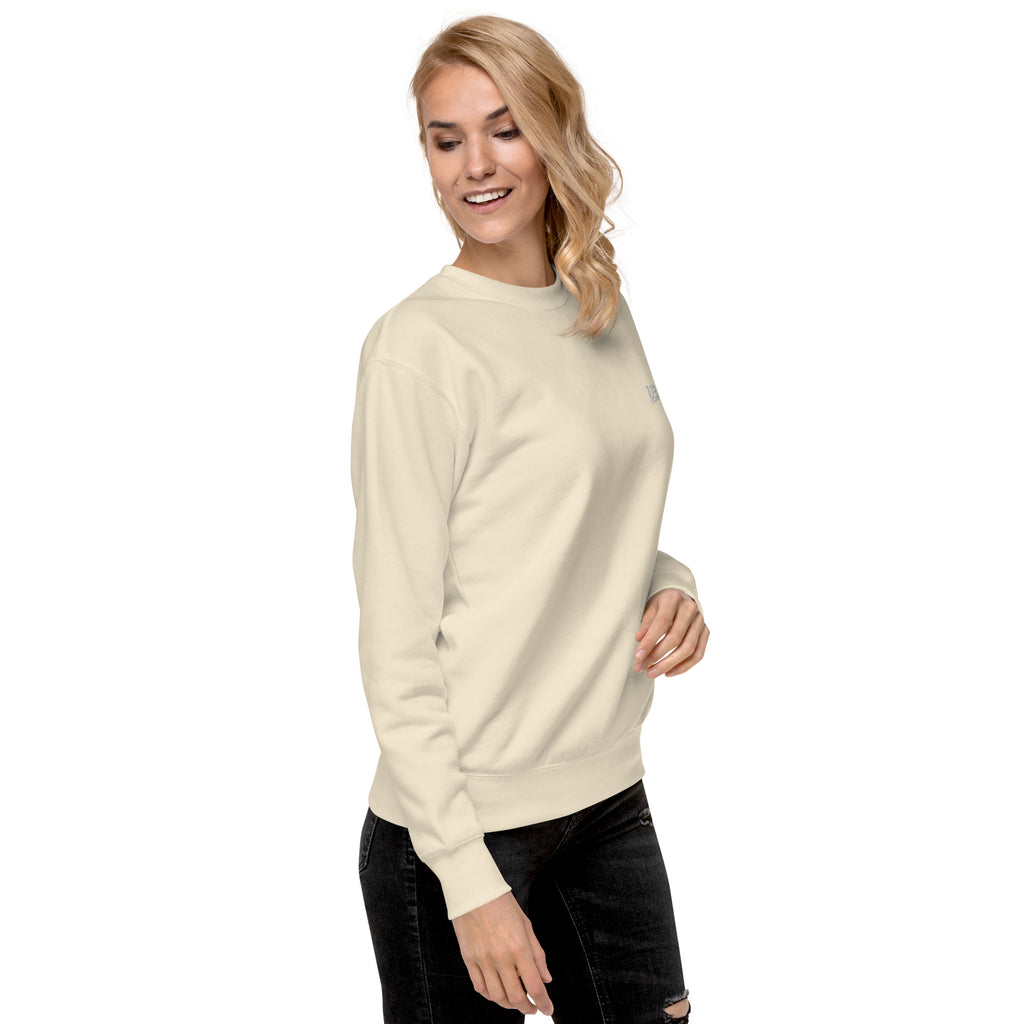 Sweatshirt premium unisexe streetwear LB coloris bone, vue de trois-quarts droit