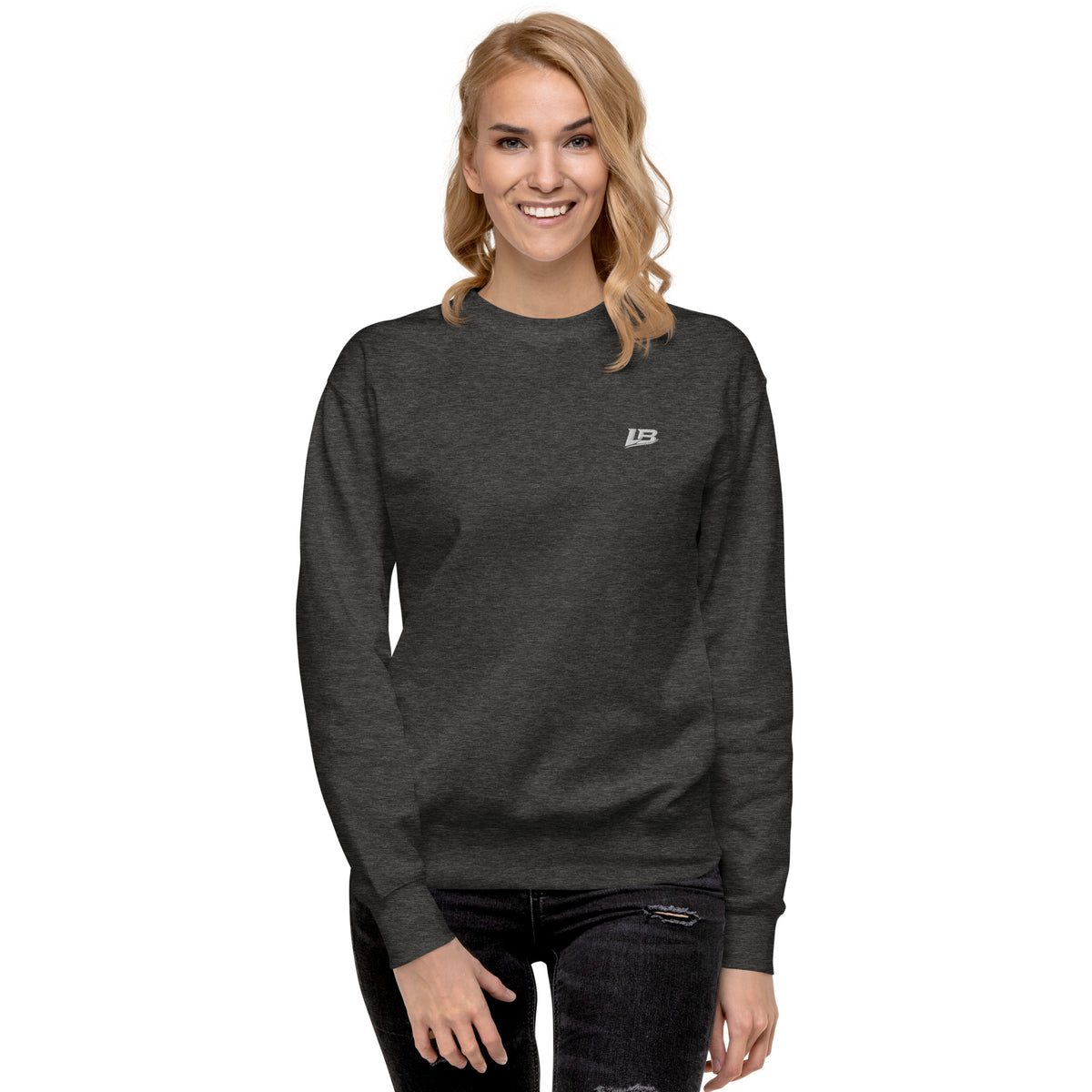 Sweatshirt premium unisexe streetwear LB coloris charcoal heather, vue de face alternative