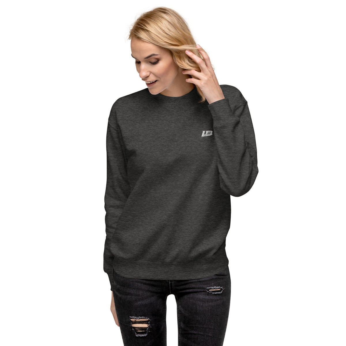 Sweatshirt premium unisexe streetwear LB coloris charcoal heather, vue de face
