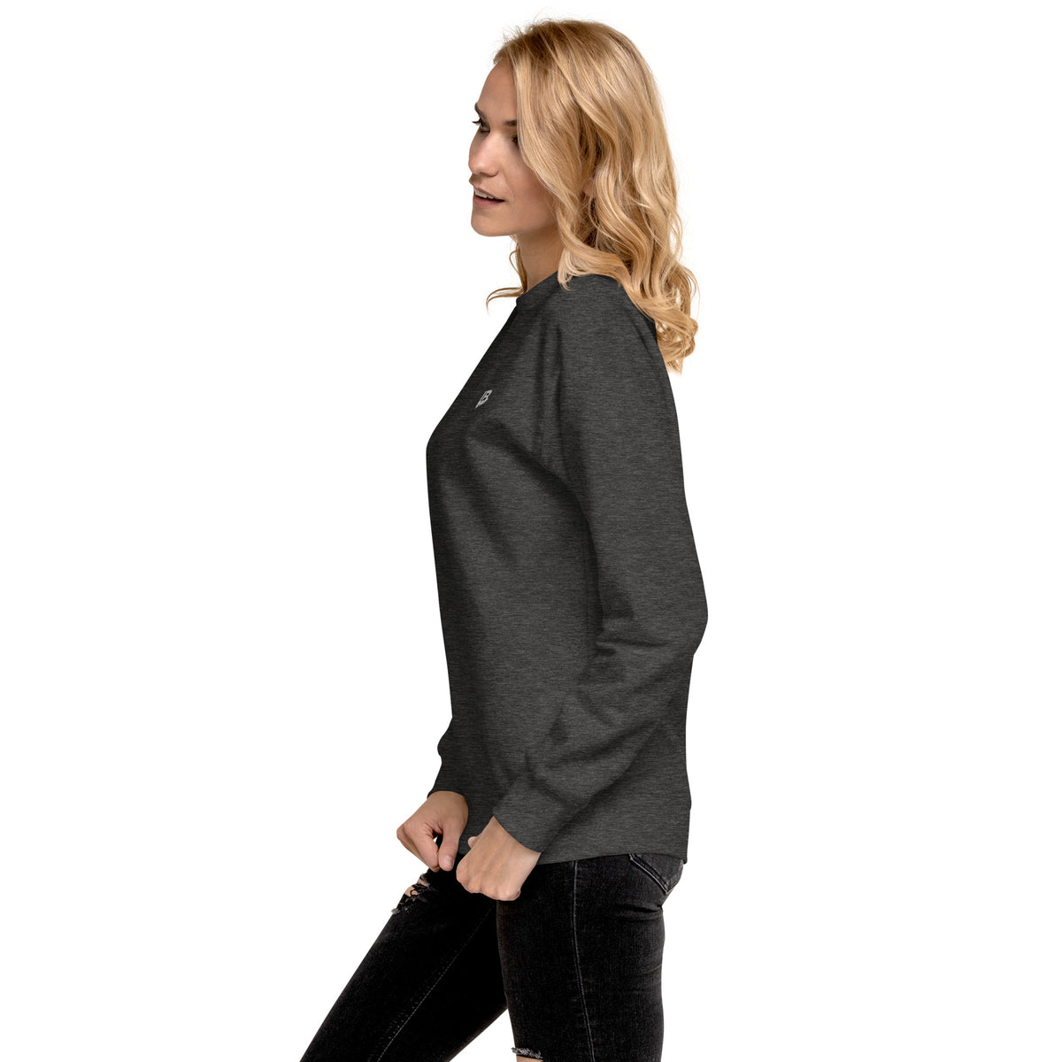 Sweatshirt premium unisexe streetwear LB coloris charcoal heather, vue de profil gauche
