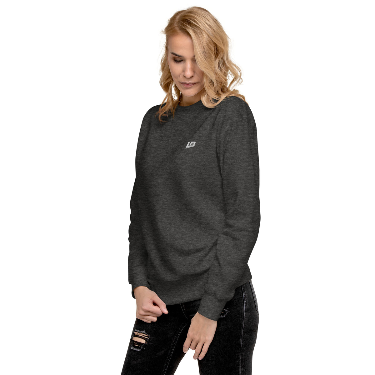 Sweatshirt premium unisexe streetwear LB coloris charcoal heather, vue de trois-quarts gauche