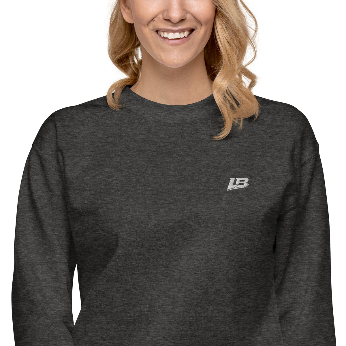 Sweatshirt premium unisexe streetwear LB coloris charcoal heather, détail du tissu (vue 2)