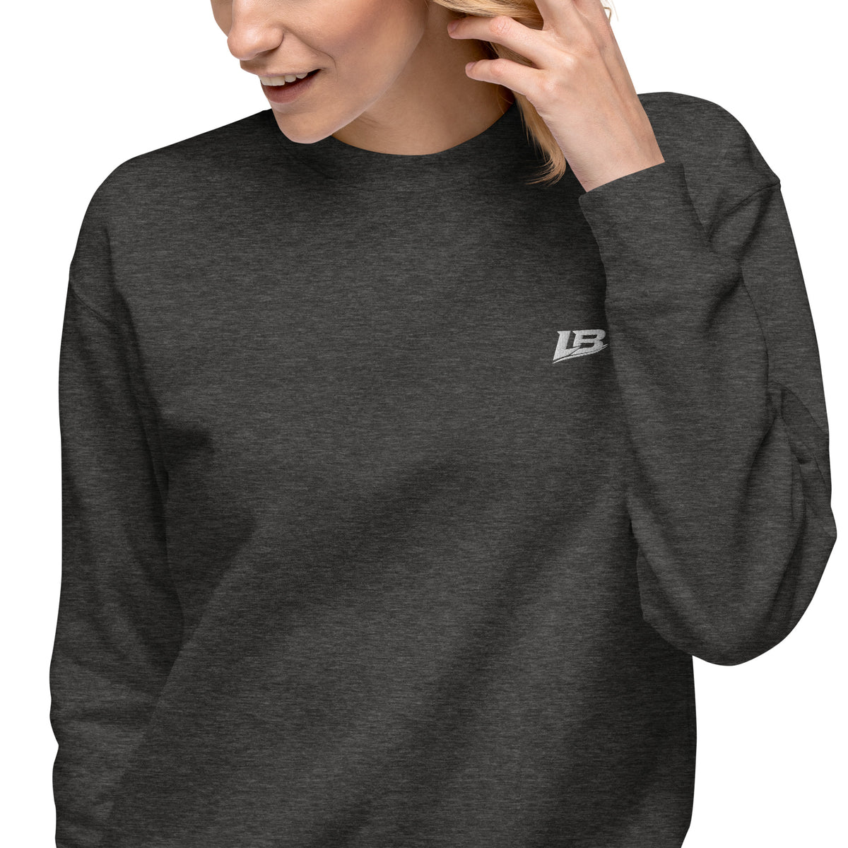Sweatshirt premium unisexe streetwear LB coloris charcoal heather, détail du tissu