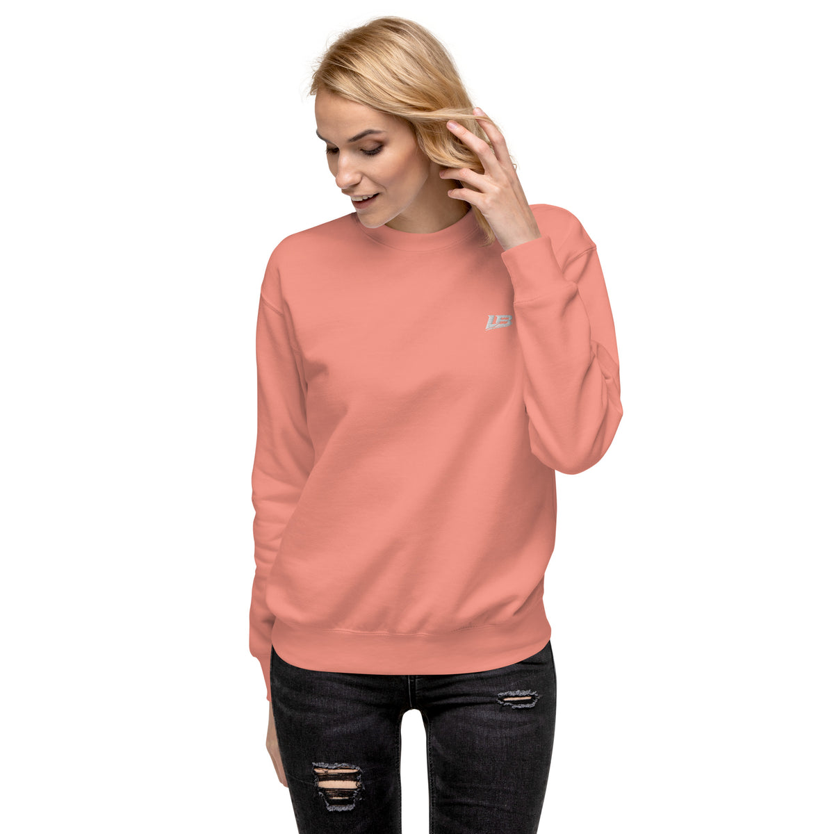Sweatshirt premium unisexe streetwear LB coloris dusty rose, vue de face