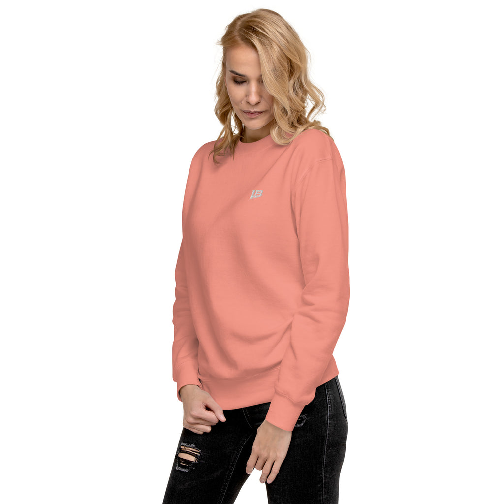 Sweatshirt premium unisexe streetwear LB coloris dusty rose, vue de trois-quarts gauche