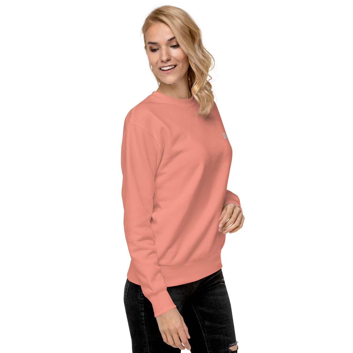 Sweatshirt premium unisexe streetwear LB coloris dusty rose, vue de trois-quarts droit