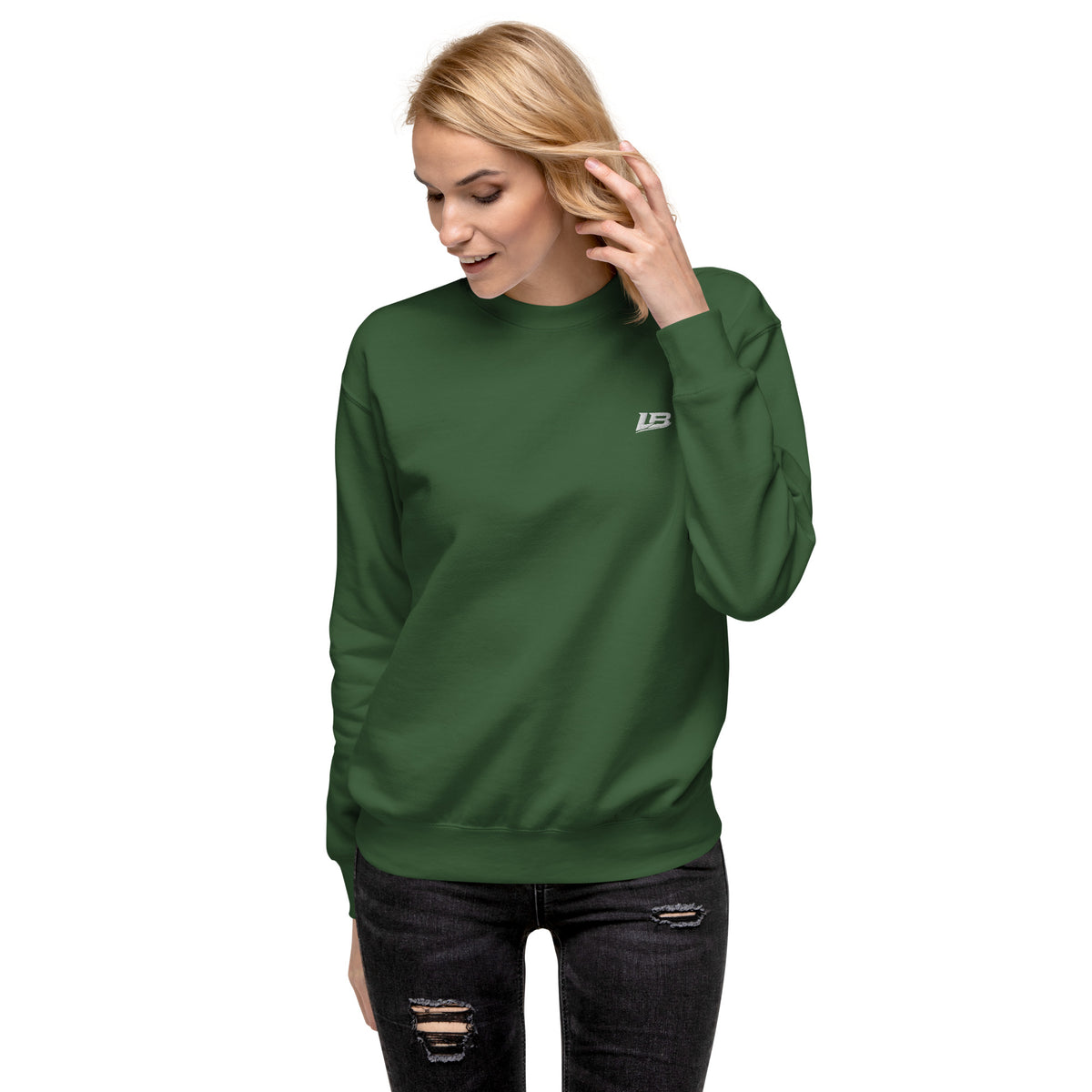 Sweatshirt premium unisexe streetwear LB coloris forest green, vue de face